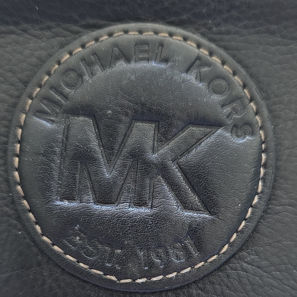 Michael Kors Black Leather Flap Wallet with Embossed MK Emblem - Picture 2 of 5